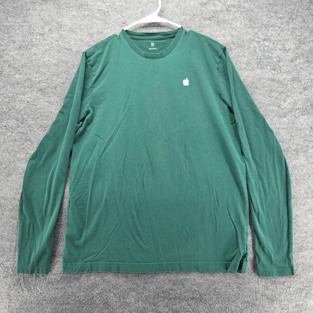Apple Shirt Mens Medium Green Long Sleeve 100% Cotton Logo Crewneck